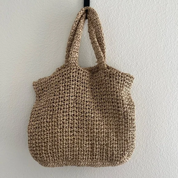 2025 PARIS MILANO Logo Woven Summer Straw Beach Tote Bag - Picture 4 of 4